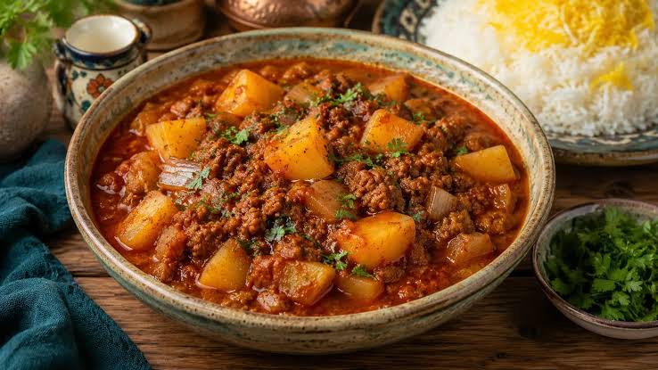 خورشت گوشت چرخ کرده و سیب زمینی